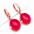 Boucles d'oreilles ovales rubis pour femmes plaqué or violet 14K incrusté d'or Rose classique