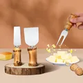 Ensemble de couteaux à fromage en acier inoxydable 4 pièces outils de cuisine manche en bambou