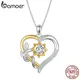 Bamoer-Collier en argent regardé 925 avec pendentif fleur en forme de cœur pour femme véritable