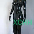 Catsuit fétiche en latex noir pour femme combinaisons de batterie en caoutchouc poitrine coupée en