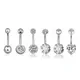 6pcs Belly Button Rings Set Shiny Crystal Stainless Steel Rhinestone Navel Rings Piercing for Women