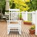 BaytoCare Wooden Indoor / Outdoor High Back Slat Rocking Chair - Wood Chair for Garden Patio Yard White