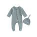 Goelsakurara Newborn Baby Girl Boy Romper Bodysuit Long Sleeve Waffle Footie Jumpsuit Onesie Fall Winter Outfit Clothes with Hat?Waffle-Blue Grey 0-3 Months