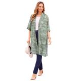 Plus Size Women's Luxe Georgette Long Kimono by Catherines in Olive Green Batik (Size 1X)