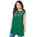 Plus Size Women's Sleeveless Embroidered Angelina Tunic by Roaman's in Emerald Folk Embroidery (Size 32 W)