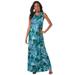 Plus Size Women's Ultrasmooth® Fabric Print Maxi Dress by Roaman's in Turq Tropical Leopard (Size 14/16) Stretch Jersey Long Length Printed