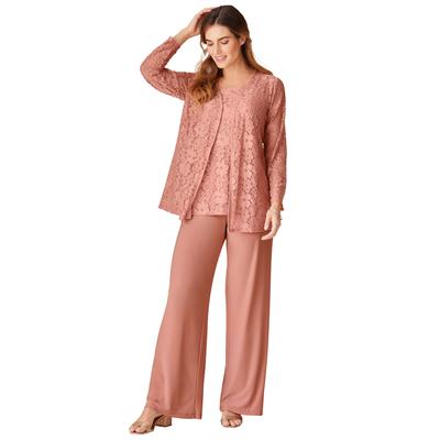 Plus Size Women's 3-piece Lace Jacket/Tank/Pant Set by Woman Within in Mauve (Size 26 W)