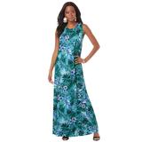 Plus Size Women's Ultrasmooth® Fabric Print Maxi Dress by Roaman's in Turq Tropical Leopard (Size 22/24)