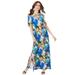 Plus Size Women's Ultrasmooth® Fabric Cold-Shoulder Maxi Dress by Roaman's in Multi Layered Palms (Size 26/28)