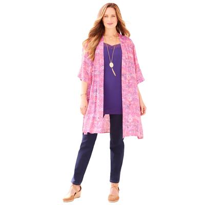 Plus Size Women's Luxe Georgette Long Kimono by Catherines in Prism Pink Batik (Size 3X)