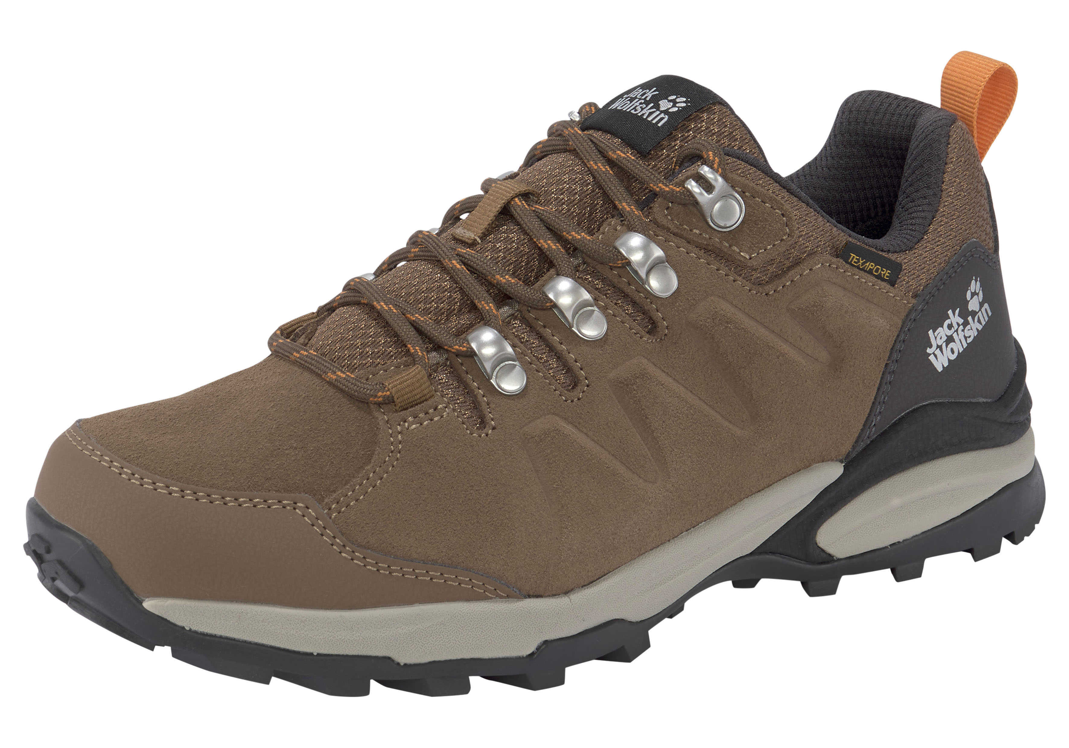 Wanderschuh JACK WOLFSKIN "REFUGIO TEXAPORE LOW W", Damen, Gr. 37, braun, Textil, Veloursleder, Schuhe Wanderschuh, Wasserdicht, Trekkingschuh