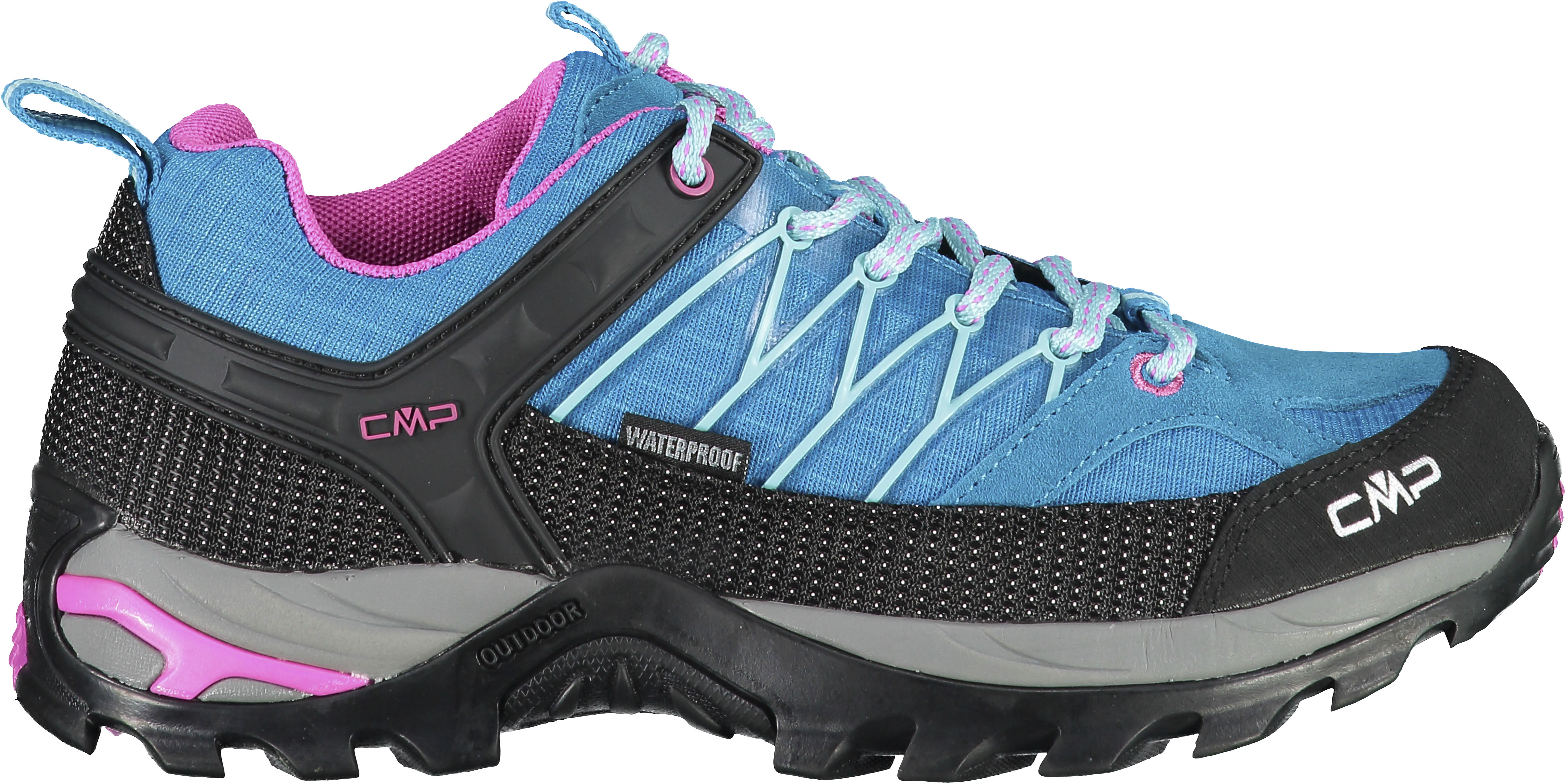 Wanderschuh CMP "Wmns Rigel Low Waterproof", Damen, Gr. 37, blau (aquablau, pink), Leder, Synthetik, Textil, Schuhe Wanderschuh, wasserdicht