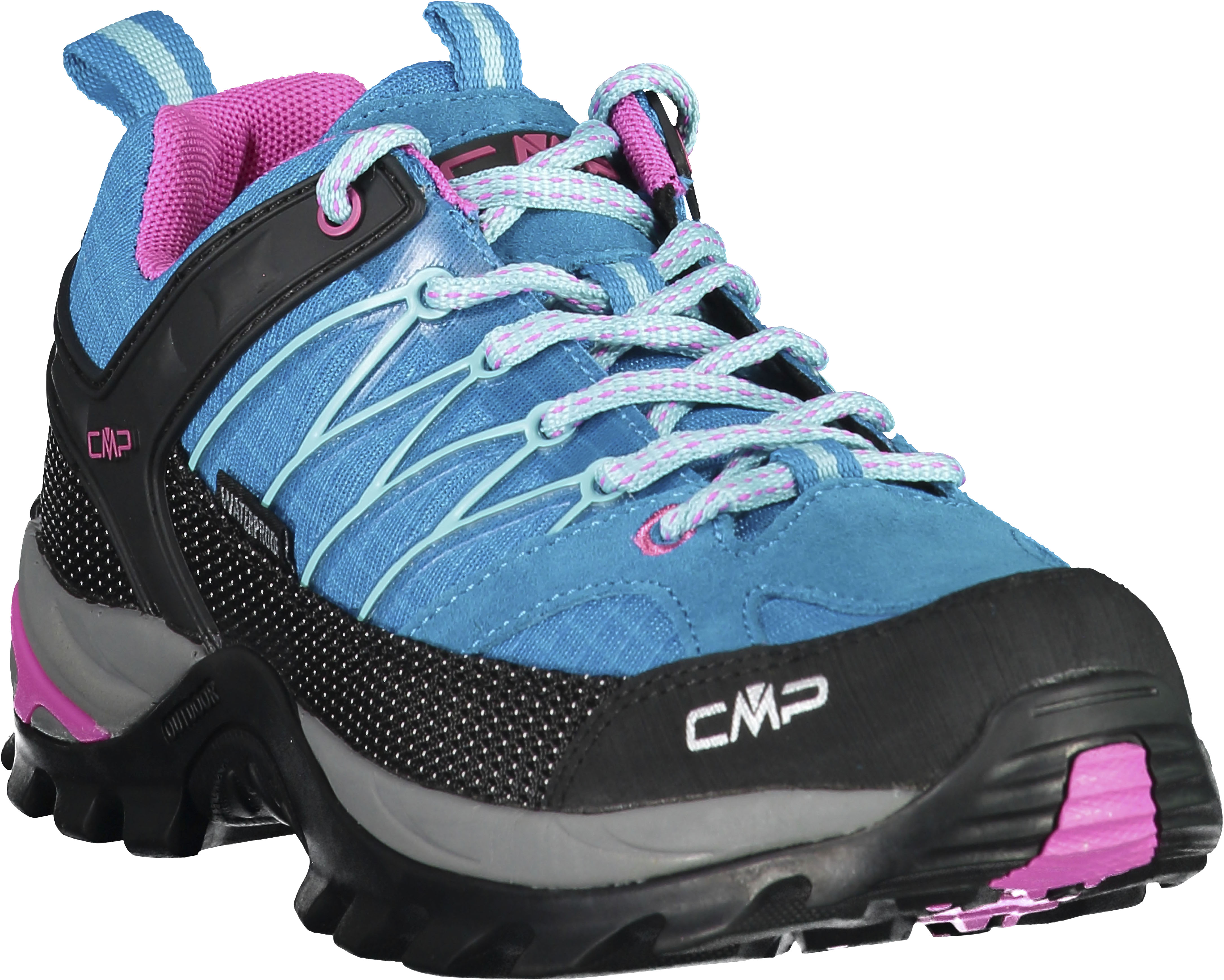 Wanderschuh CMP "Wmns Rigel Low Waterproof", Damen, Gr. 42, blau (aquablau, pink), Leder, Synthetik, Textil, Schuhe Wanderschuh, wasserdicht