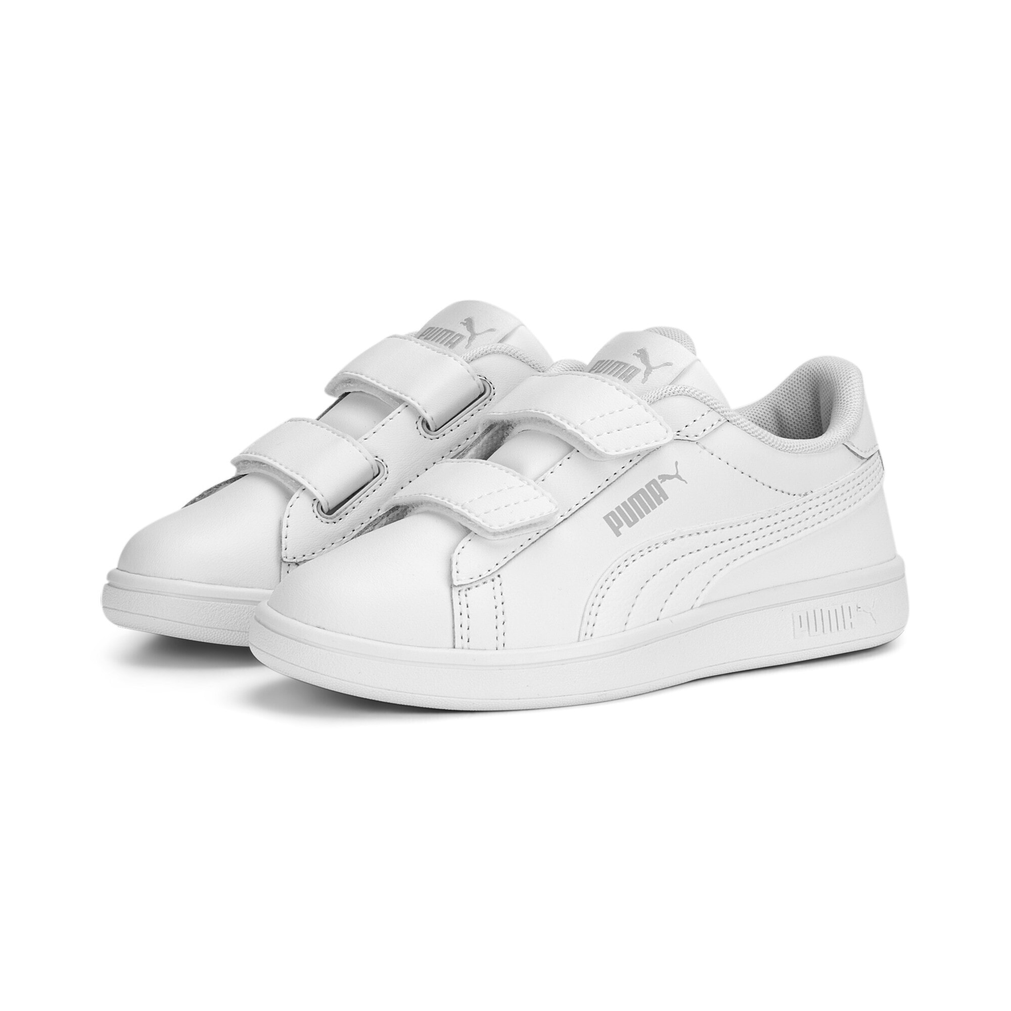 Sneaker PUMA "Smash 3.0 Sneakers Jugendliche", Kinder, Gr. 34.5, weiß (weiß cool light gray), Obermaterial: Synthetik, Kuhleder, Textil, Leder; Futter: Textil; Innensohle: Textil; Laufsohle: Gummi, Schuhe Sneaker