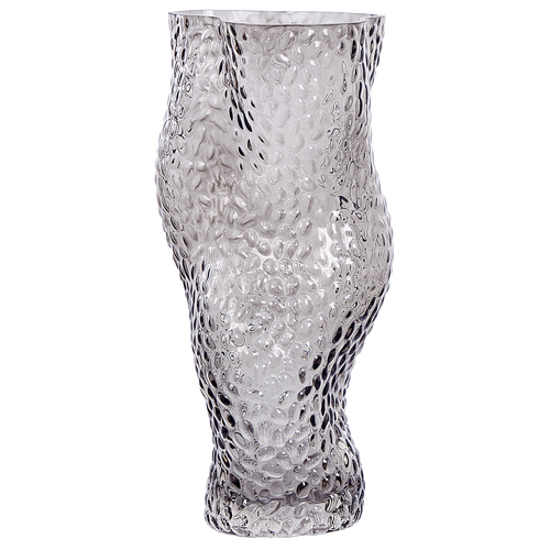 Blumenvase Grau Glas 31 cm Geschwungen Hohe Form mit Breiter Öffnung Struktur Modern Tischdeko Wohnaccessoires Deko Glasvase für Wohnzimmer