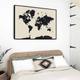 Abstract World Map Canvas Wall Art, Large Framed Map of the World Travel Art, Neutral Cream and Black Wall Decor, Modern Minimalist Painting