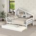 White Wood Casual Style Multi-Storage Bed Full Size Platform Bed with Trundle and 5 Shelves
