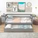 Gray Twin Size Daybed with Trundle and Foldable Shelves on Both Sides, 77.6''L*80.7''W*29.9''H, 94.5LBS