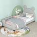 Gray Wood Cute Platform Bed Twin Size Upholstered Daybed with Carton Ears Shaped Headboard