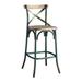 Chad 29 Inch Modern Bar Height Chair, Footrest, X Backrest, Green, Oak Wood