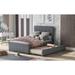 Modern Style Design Full Linen Upholstered Platform Bed with Headboard and Trundle, Solid Pinewood Frame Suitable for Bedroom