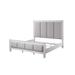 Kate Modern King Size Bed, ChannelTufted, Gray Fabric, White Wood Frame