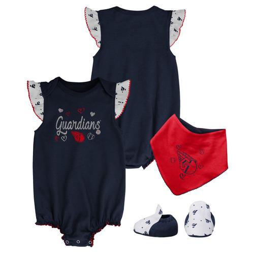 Cleveland Guardians 3-teiliges Lätzchen- und Schühchen-Set für Neugeborene und Kleinkinder