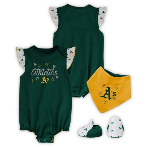 Mädchen Neugeborene & Kleinkinder Grün Athletics 3-teiliges Home Plate Bodysuit Lätzchen & Booties Set