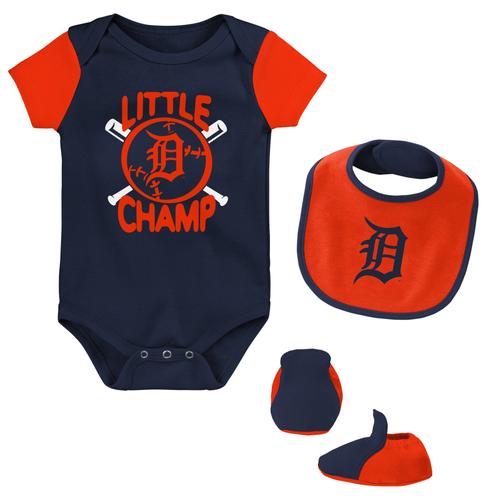 Newborn & Infant Navy Detroit Tigers Little Champ 3er-Pack Bodysuit Lätzchen & Booties Set