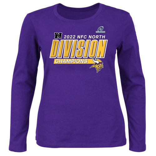 Lila Minnesota Vikings Fanatics-T-Shirt für Damen in Übergröße, 2022 NFC North Division Champions Divide & Conquer, langärmelig