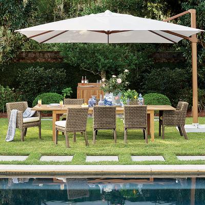 Altura Cantilever Umbrella with Base - 11-1/2' Square, Natural Canopy, Endura Teak - Outdoor Furniture - Frontgate