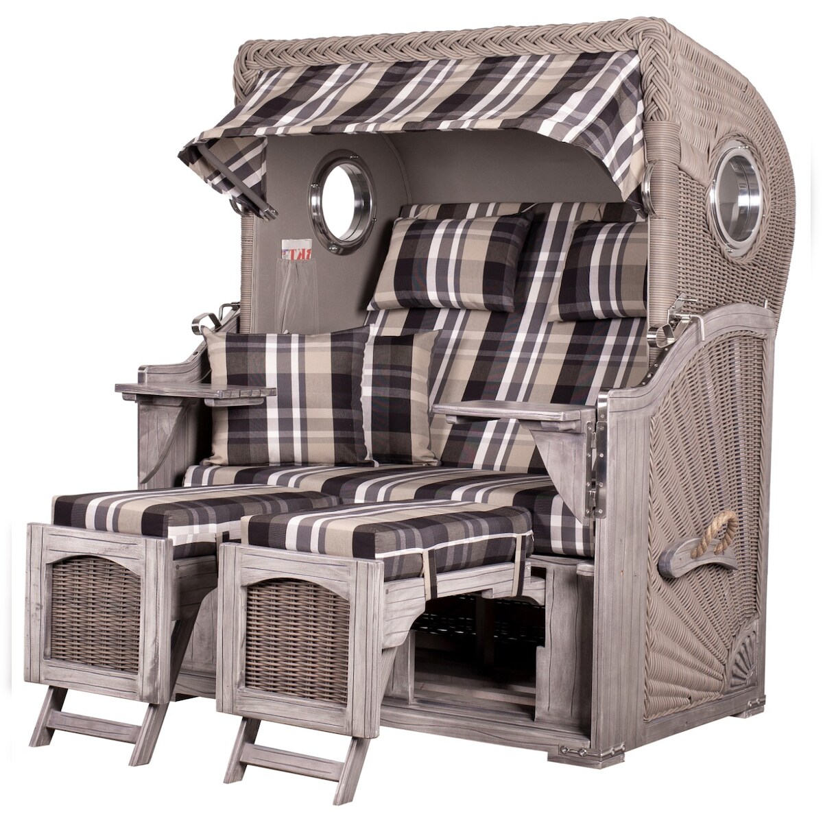 Mr. Deko Strandkorb Komplettset - bene living - Ammersee Mahagoni washed grey - PE Koboo grey - Modell 583 - inkl. Liftersystem Image