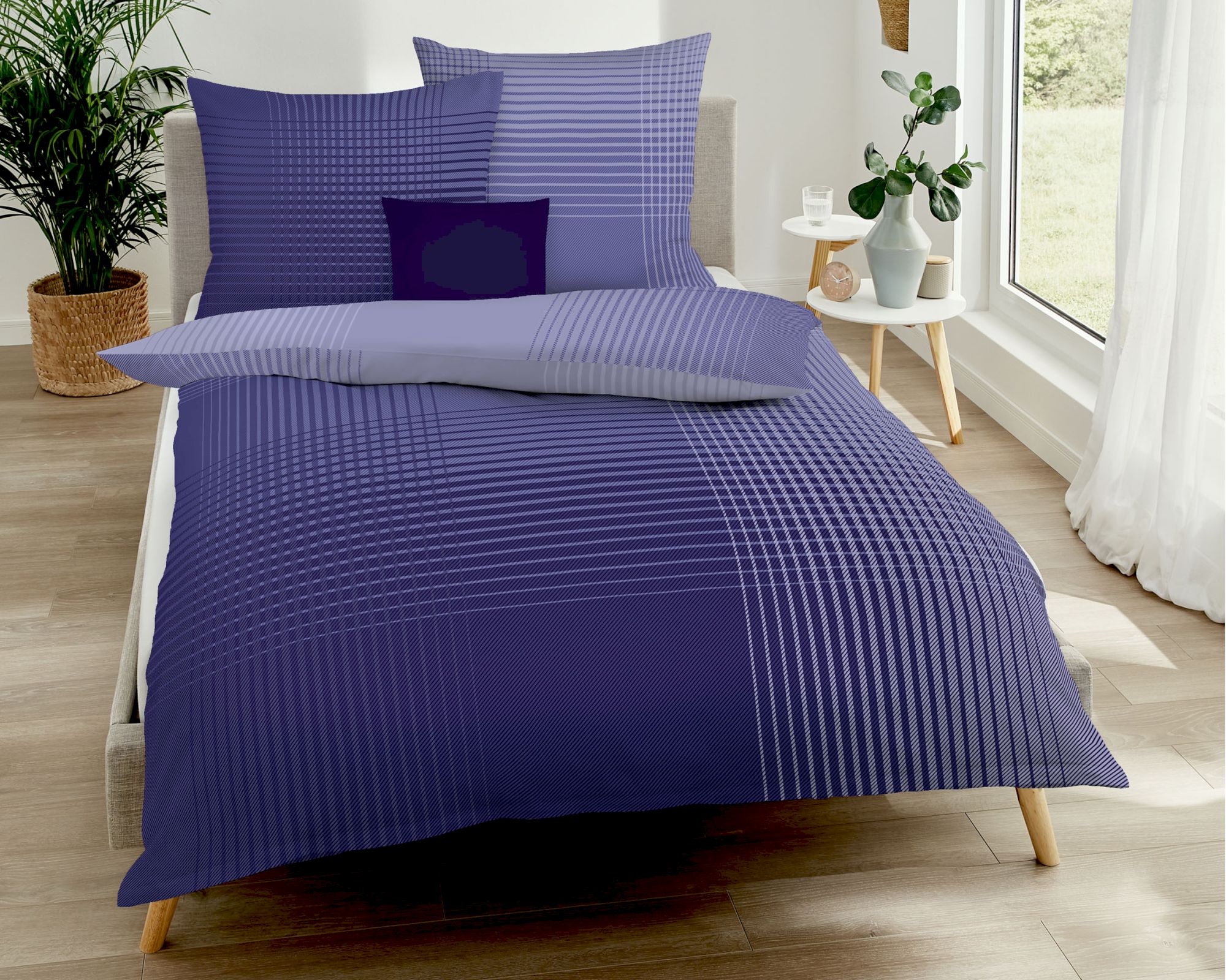 Kaeppel Mako-Satin Bettwäsche »Mapping« 257/65 violett 200x200 cm / 80x80 cm Image