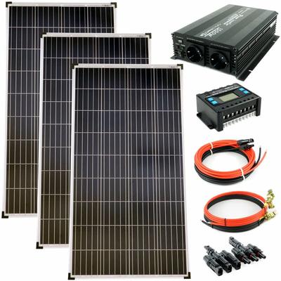 Komplettset 3x140 Watt Poly Solarmodul 1500 w Spannungswandler 30A Laderegler Solar Inselanlage Image