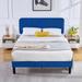 VECELO, Upholstered Platform Bed Frame with Height Adjustable Headboard, Wooden Slats Twin/Full/Queen Size Beds Blue