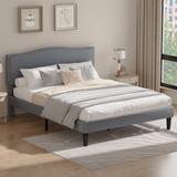 Javlergo Upholstered Platform Bed Frame with Nailhead Trim Headboard, Dark Grey