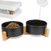 Ptlom Ceramic Pet Bowl Cat Dog Food Water Feeding Bowls Set with Wooden Stand Black 6.1inch