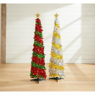 5' Pre-Lit Pop-Up Tinsel Christmas Tree by BrylaneHome in Red Green