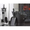 Black Coal Scuttle Hod Bucket Fireside Fuel Heavy Metal Bucket Fire Side with 5 Piece Cast Iron Companion Set
