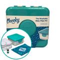 Cheeky Wipes Reusable Mini Wash Kit - 25 Washable White Cotton Terry Wipes, 15x15cm, For Nappy Users, Includes Fresh Soaking Box, Fresh Waterproof Travel Bag, Fresh Essential Oil Baby Wipes Soaking Solution 10ml