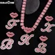 HipHop – collier avec pendentif en cristal rose glacé pour homme pendentif avec lettres en strass