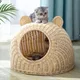 Maison tissée à la main pour animaux de compagnie accent de chat en rotin lit de couchage