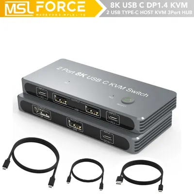 KVM Switch touristes moniteurs 2 ordinateur portable avec USB-C à ug 1.4 sortie vidéo 8K60Hz 4K @