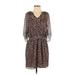 Express Casual Dress - Mini V Neck 3/4 sleeves: Tan Dresses - Women's Size Small