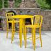 Emma + Oliver Commercial 30 Round Yellow Metal Bar Table Set-2 Vertical Slat Back Stools