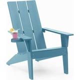 WINSOON All Weather HIPS Adirondack Chair with Cup Holder Outdoor Patio Chair Blue Finish