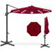 10ft Solar LED Cantilever Patio Umbrella 360-Degree Rotation Hanging Offset Market Outdoor Sun Shade for Backyard Deck Poolside w/Lights Easy Tilt Cross Base