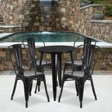 Emma + Oliver Commercial 24 Round Black Metal Indoor-Outdoor Table Set with 4 Cafe Chairs