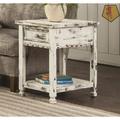 GN109 Rustic Cottage Chairside End Table w/ 1 Drawer & 1 Shelf, White Antique Wood in Brown/Green/White | 24 H x 23 W x 15 D in | Wayfair