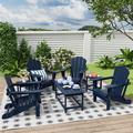 Beachcrest Home™ Shavon 7-Piece Outdoor Patio Adirondack Chair & Coffee Table, End Table Conversation Set Wicker/Rattan in Blue | Wayfair